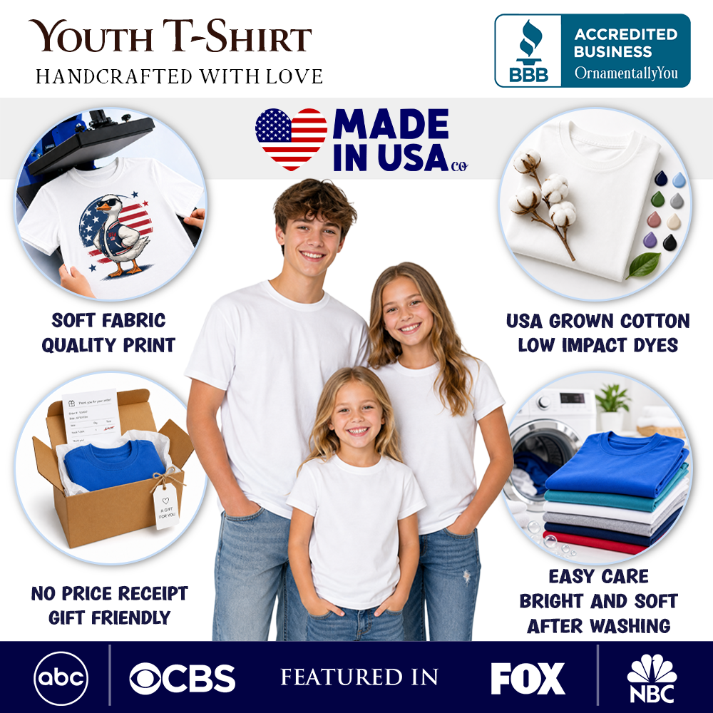 Kids Red, White & Feral Raccoon T-Shirt, Wild Youth Patriot American Tee