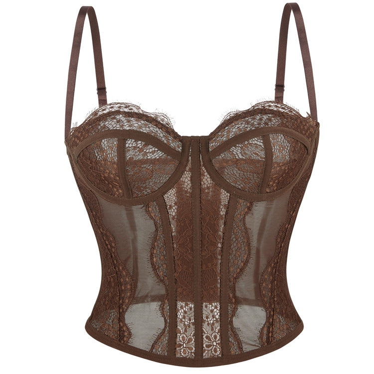 Sexy Lace Camisole Women Summer Outerwear Top Bra with Braces Breast Pad Tube Top