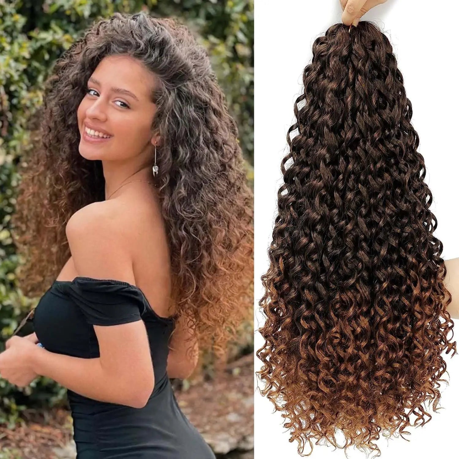 Short Beach Curl Crochet Hair | Bohemian Curly Braids | Deep Wave Synthetic Hair | 18 Strands/Pack