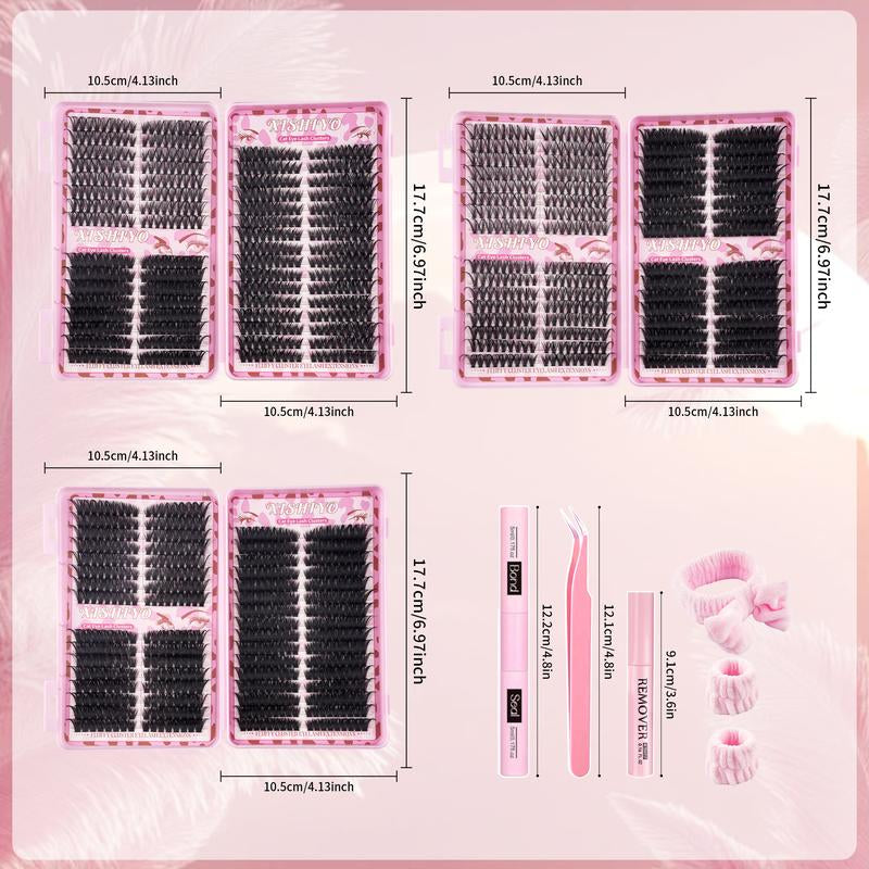 1712PCS Eyelash Cluster Kit, Dense Long Curl Lashes DIY Lash Clusters DIY Extension Set, Multiple Lengths, Includes Bond&Seal &Remove&Eyelash Tweezers &Brush D Curl（Ss02）